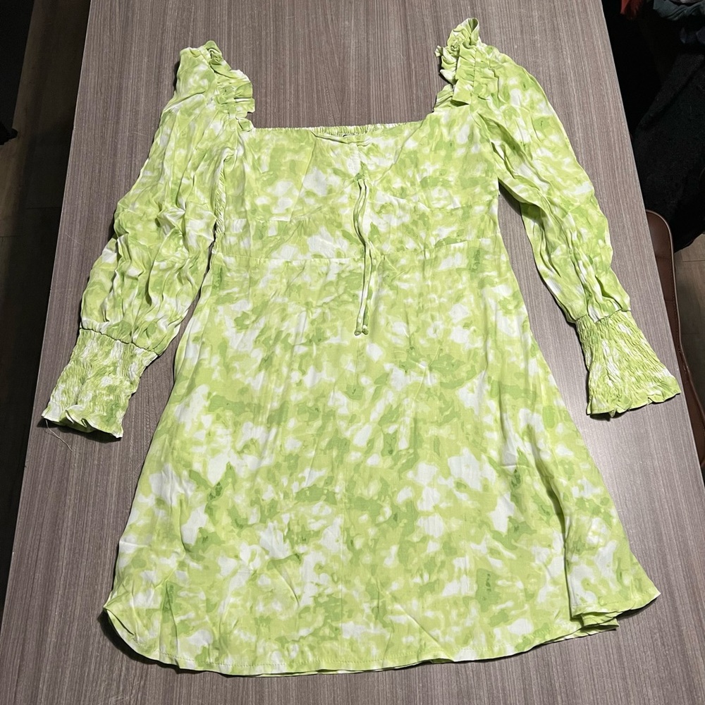 Faithfull the Brand Lime Green and White Mini Dress